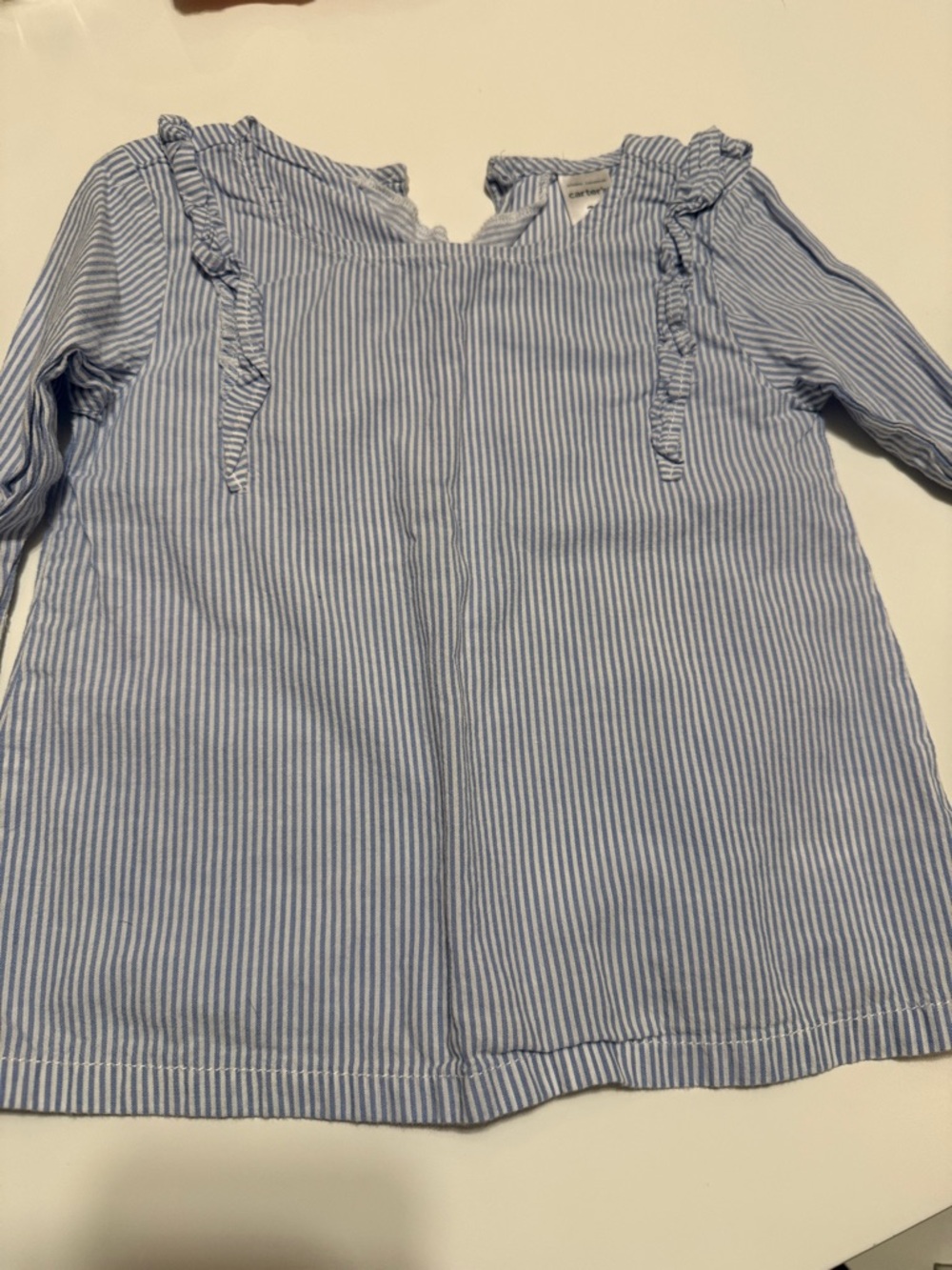 Carter's Blue & White Striped Ruffle-Trim Top